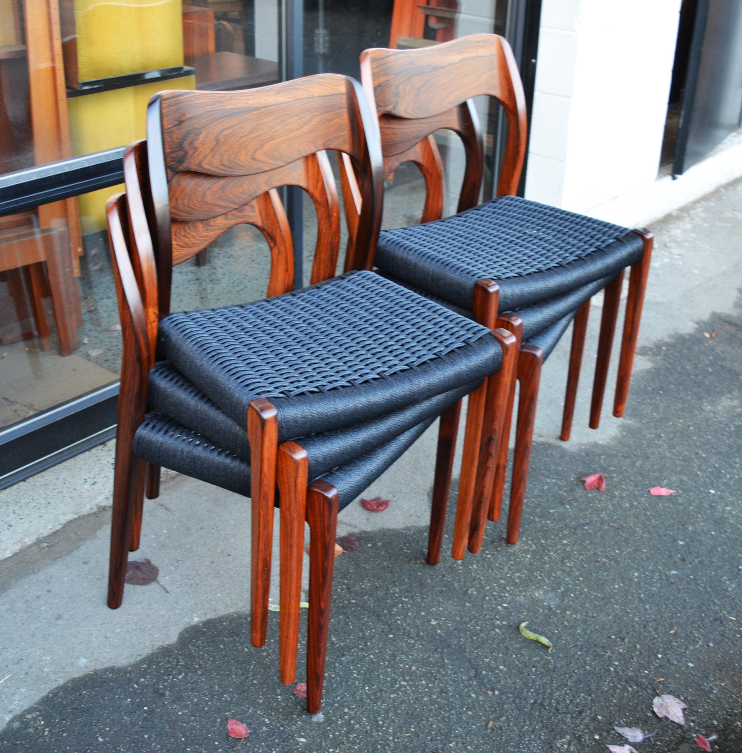 Incredible Set of 6 Rosewood NO Moller Model 71 Dining Chairs Newly Woven Seats - Image 3