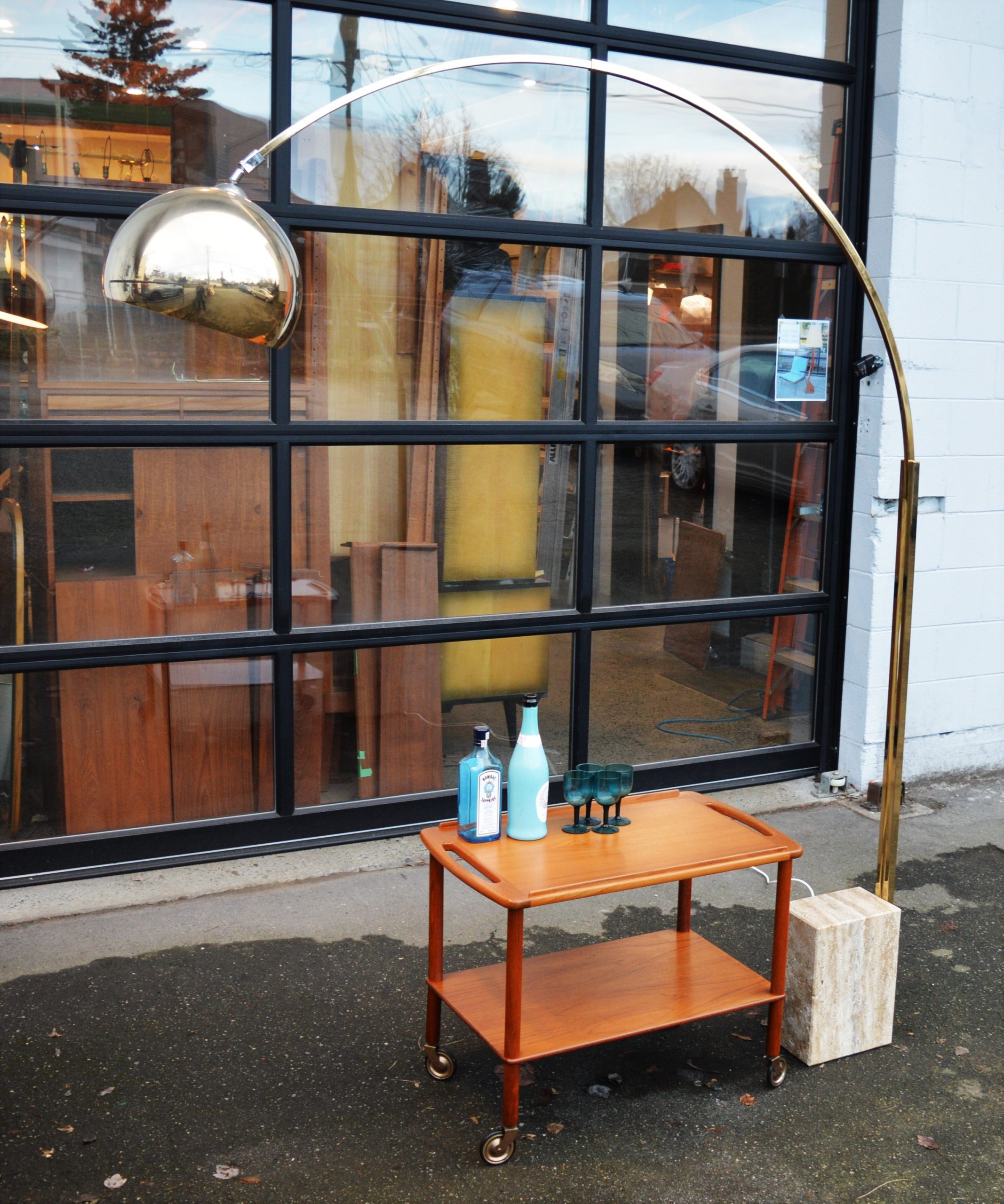 Stunning Brass & Marble Guzzini Style Extending Arc Lamp w/ Dome Shade - Image 6