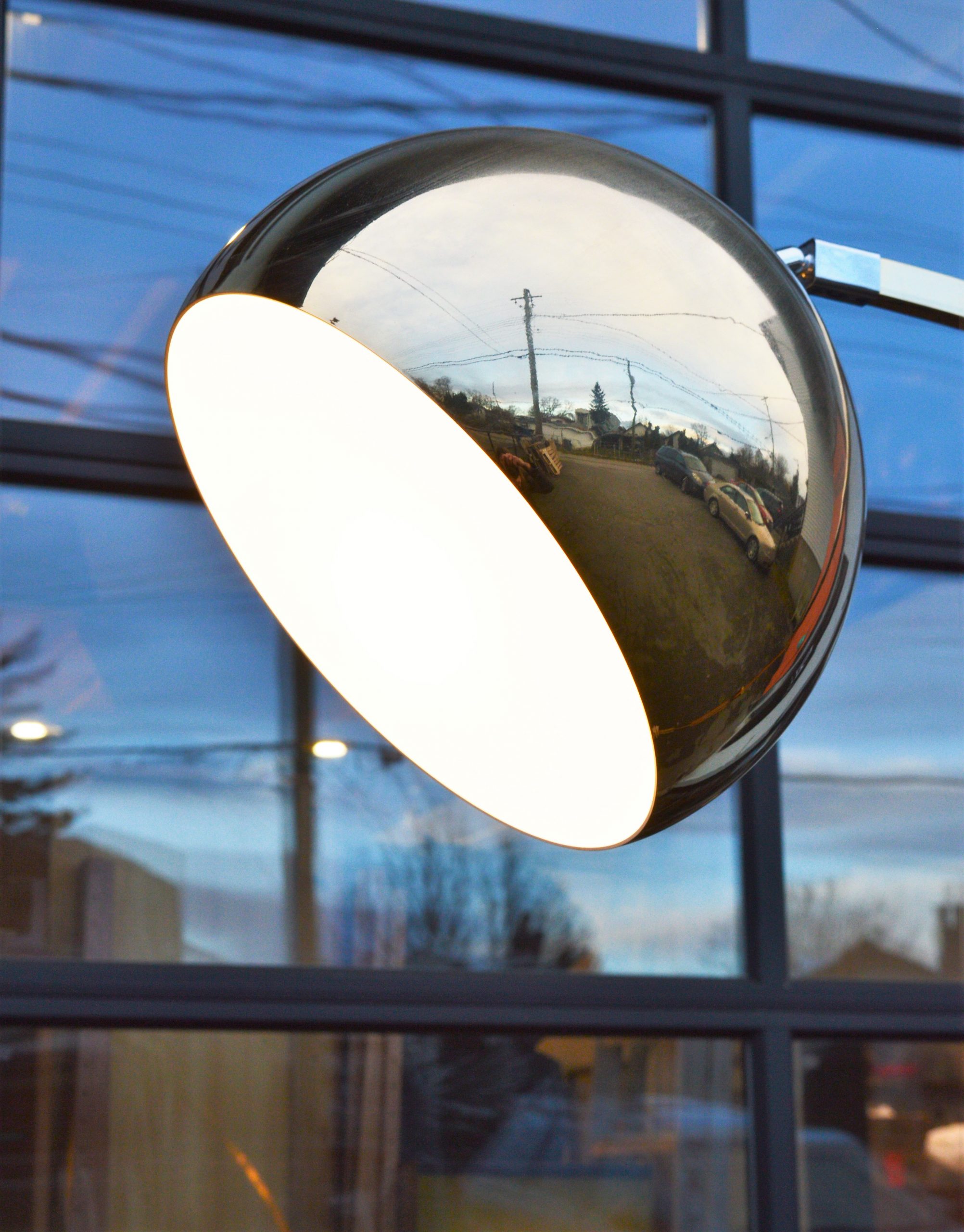 Stunning Brass & Marble Guzzini Style Extending Arc Lamp w/ Dome Shade - Image 5