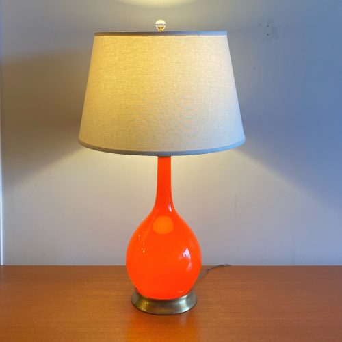 Hot Italian Orange Glass Lamp w/ Lit Base & Vintage Shade
